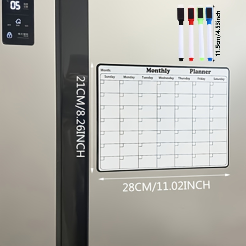 TEMU 1 Magnetisch Whiteboard Maandplanner + 4 Uitwisbare Whiteboard Markers, Geschikt voor Koelkast, Afveegbaar Kalender met Wekelijkse en