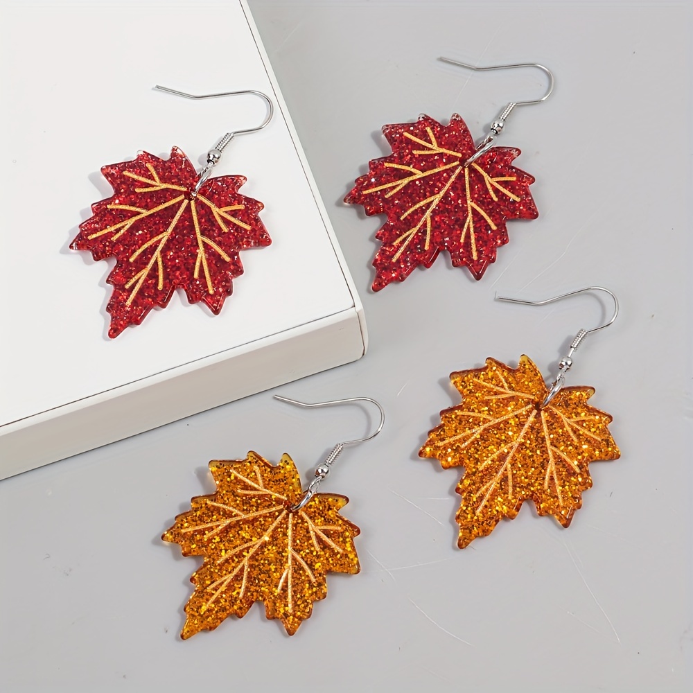 

2 Pairs Fashion Cute Maple Leaf Acrylic Earrings For Men And Women, Perfect For Autumn Celebrations And Party Gifts