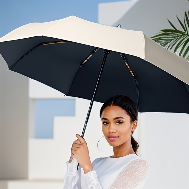 

Solid Color Automatic Folding Umbrella With Uv Protection, Casual Lightweight 16 Ribs Durable Umbrella For Men & Women