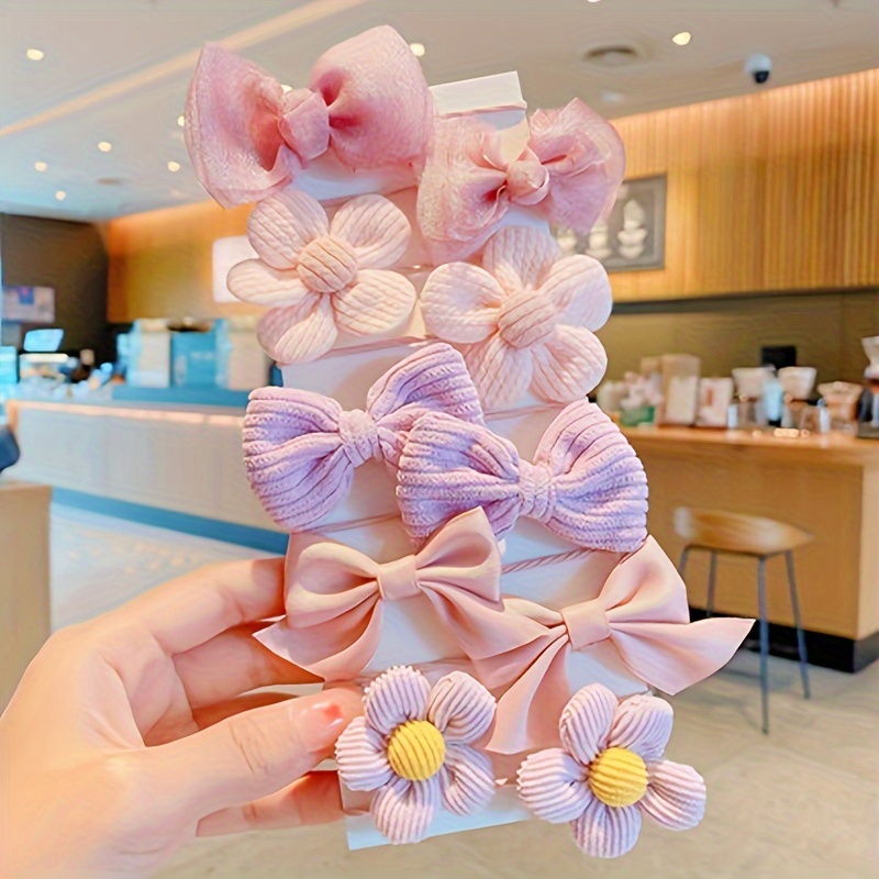 10pcs fabric hair ties set for women cute   with bowknot   elastic hair bands for ponytails non damaging hair rings for teens adults assorted colors details 6