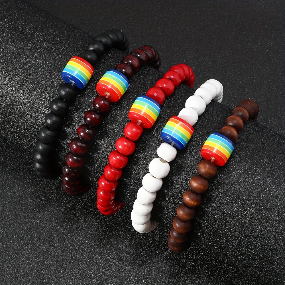 

5pcs Men's Handmade Beaded Retro Multi-layer Elastic Line Wooden Bead Bracelet