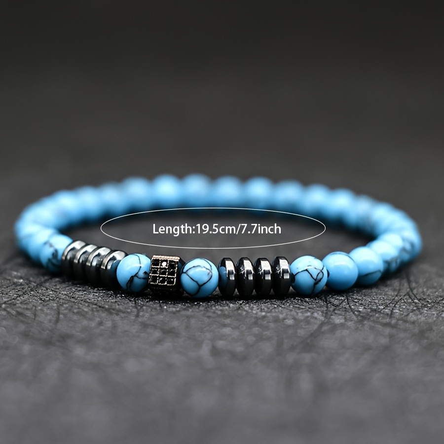 Small Square Turquoise Beaded Bracelet, Ethnic Style