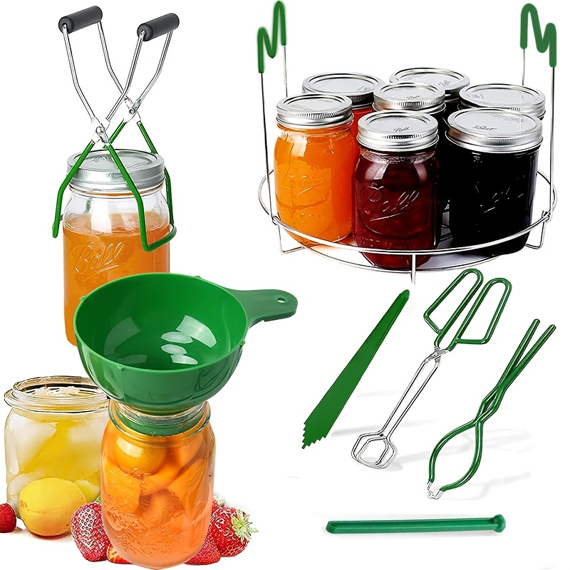 TEMU 7pcs Stainless Steel Canning Kit - Jar Lifter With Grip Handles, Jar Wrench And Tongs, Magnetic Lid Lifter, Funnel For Wide And Regular Mouth