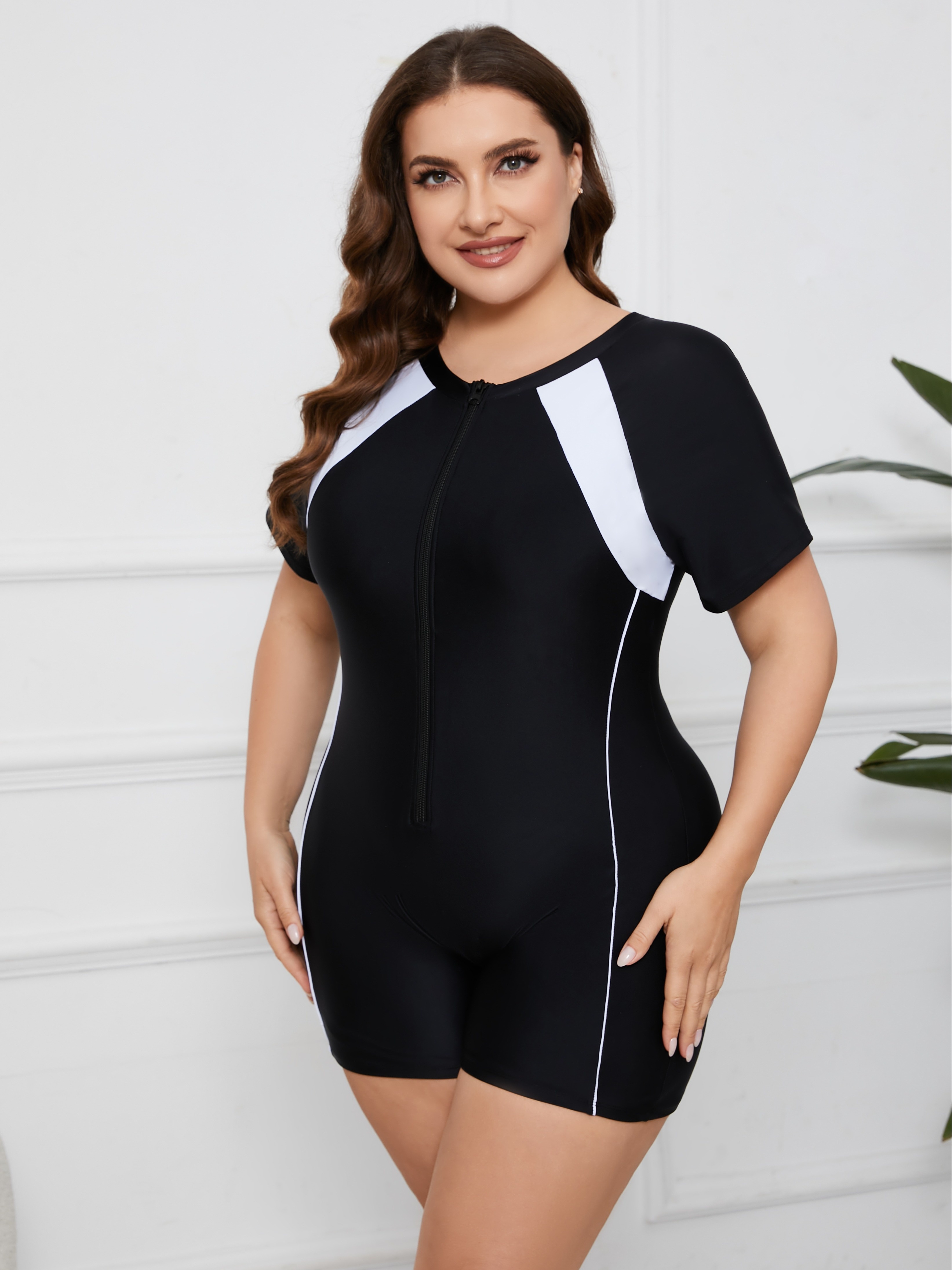 plus size womens solid color surfing beach swimsuit