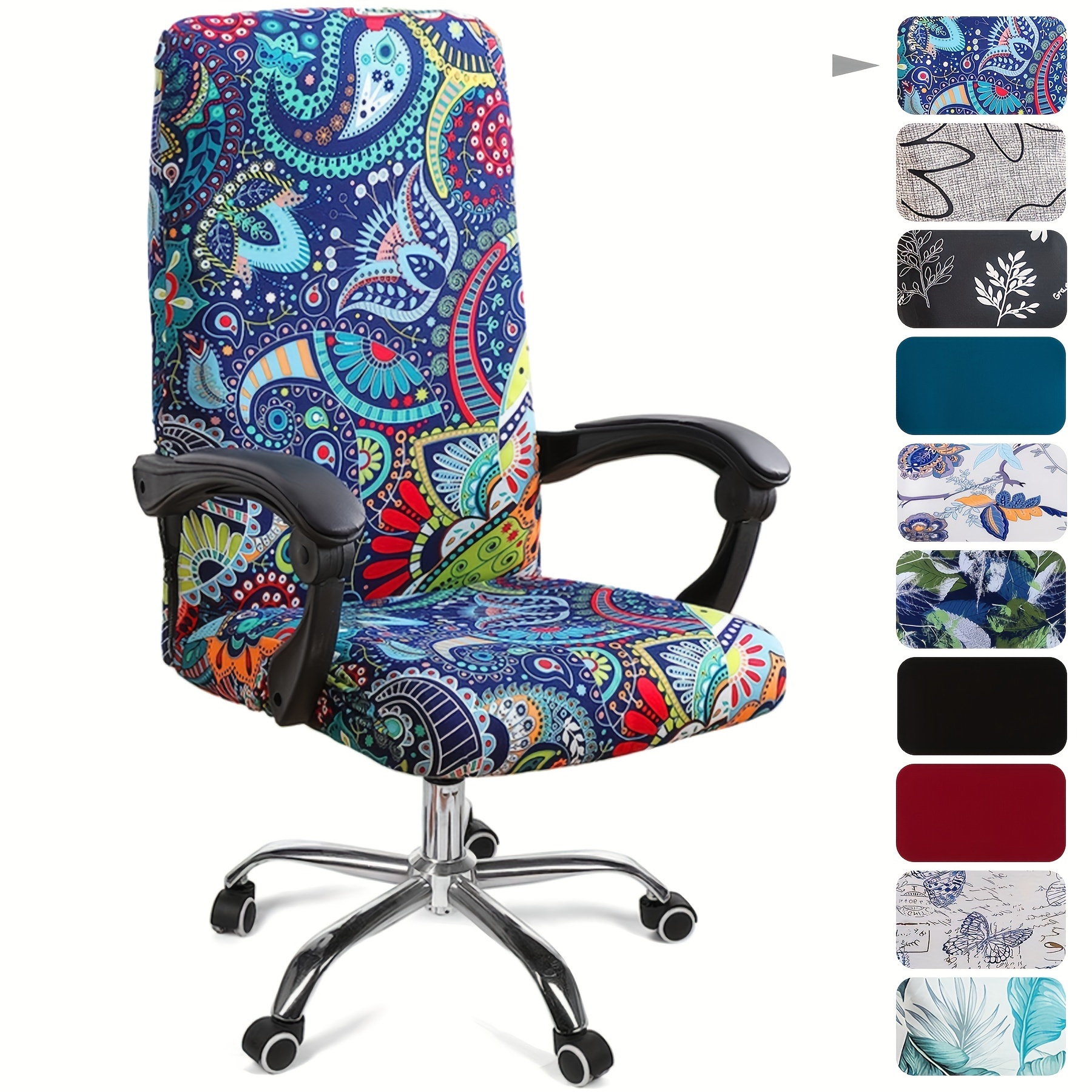 

1pc Stretch Printed Chair Covers, Universal Desk Rotating Chair Slipcovers, Removable Washable Spandex Chair Protector Cover With Zipper