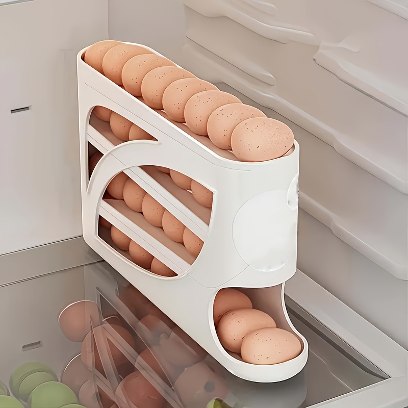 4-Tier Rolling Egg Holder - Space-Saving Side Door Design, Holds 30 Eggs, Smooth Glossy Finish, Convenient Handle | Suitable for Kitchen and Fridge Storage | Modern Kitchen Accessory | Durable Plastic Material 6 4-Tier Rolling Egg Holder - Space-Saving Side Door Design, Holds 30 Eggs, Smooth Glossy Finish, Convenient Handle | Suitable for Kitchen and Fridge Storage | Modern Kitchen Accessory | Durable Plastic Material - Image 6