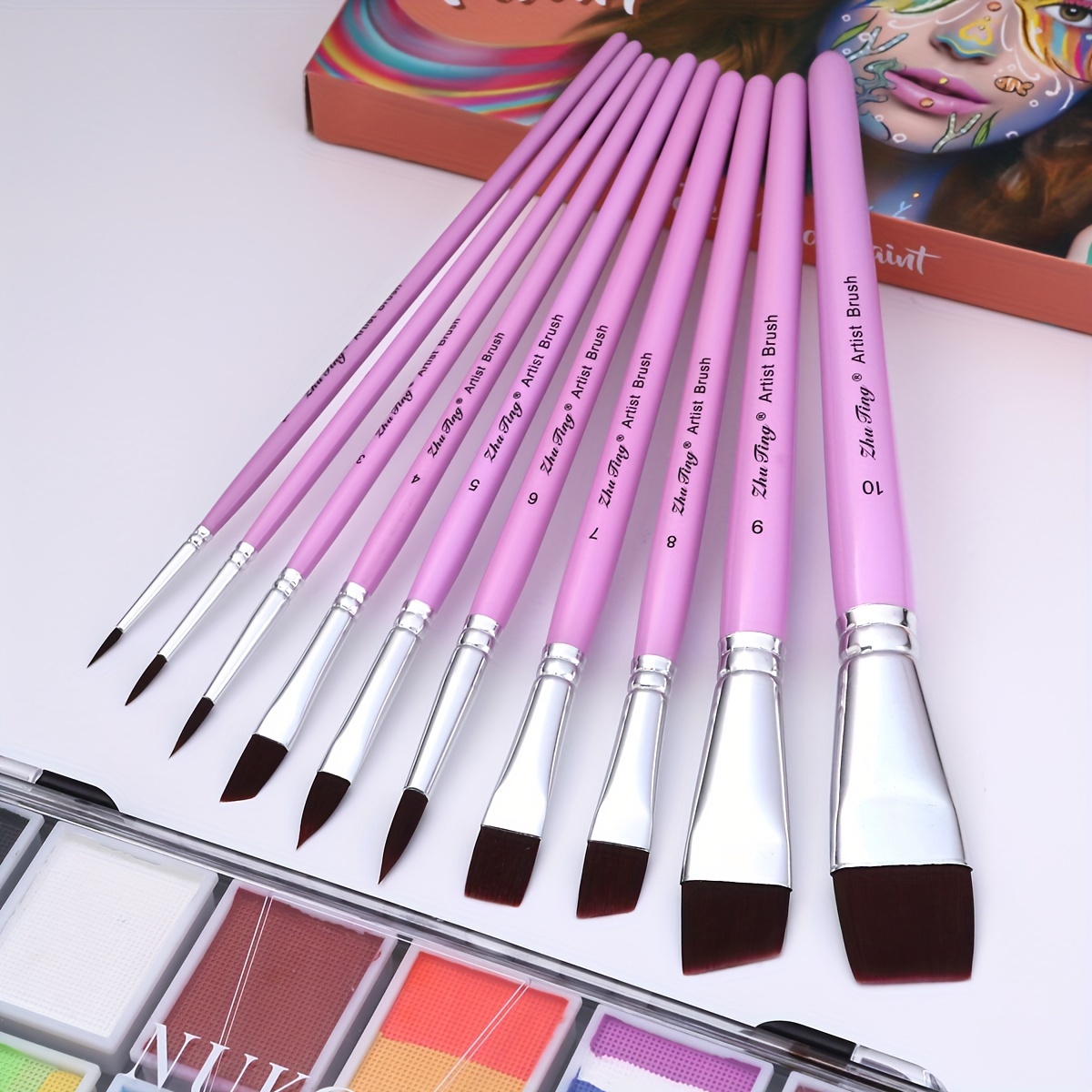 

10pcs Face Painting Brush Smudged Gradient Brush Watercolor Hook Line Pen Drawing Pen Professional Embossing Brush