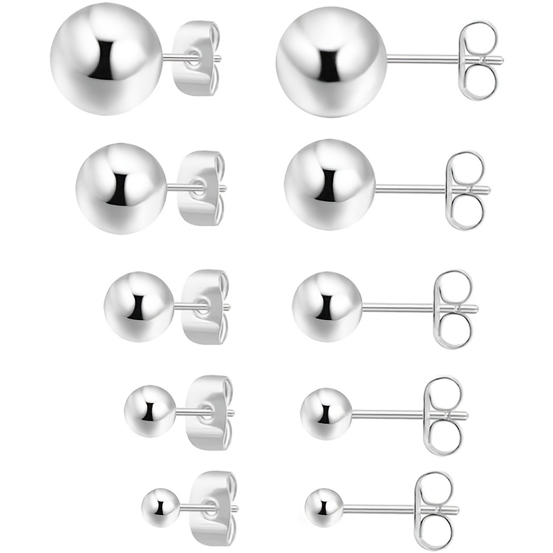 E-shop 5 Paar 316 Edelstahl Kugelohrringe Klassische Damenohrringe Herren und Damen Einfache Alltags Vielseitige Pendler Elegante Charme High-End