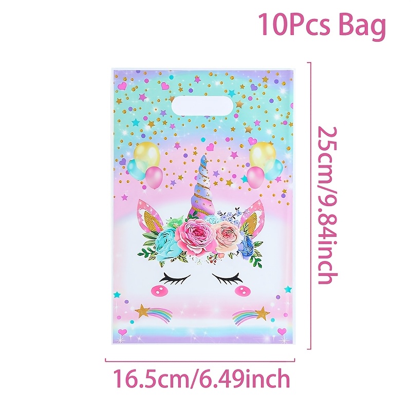 10pcs Unicorn-themed Plastic Party Tote Bags With Pastel Balloons & - Ideal For Weddings, Birthdays, Baby Showers, And More, Event Tote Bags| Design|durable Plastic, Unicorn Party Supplies