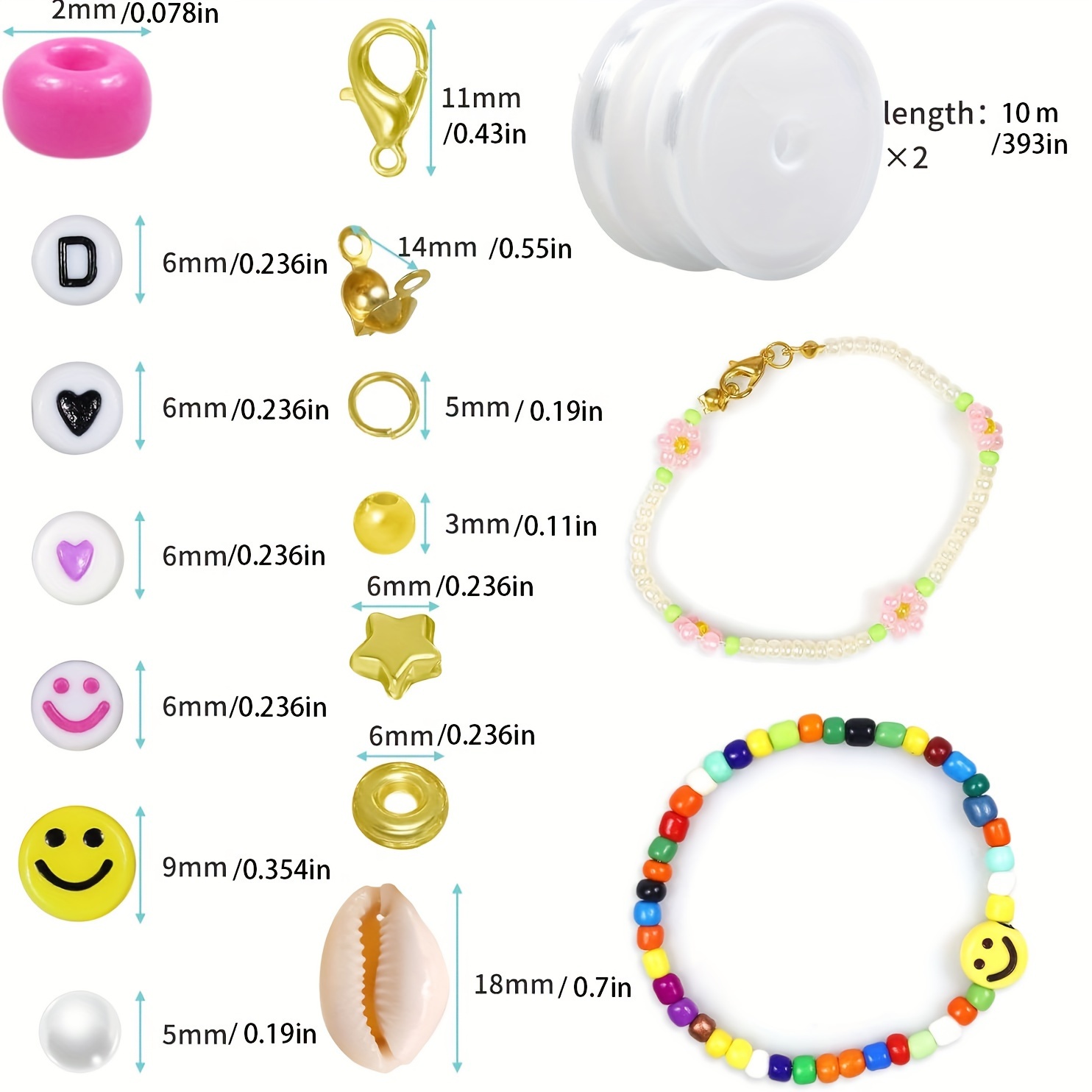 diy polymer clay bead jewelry making kit flat pre cut beads for friendship bracelets necklaces with cute butterfly heart star flower letter charms details 3
