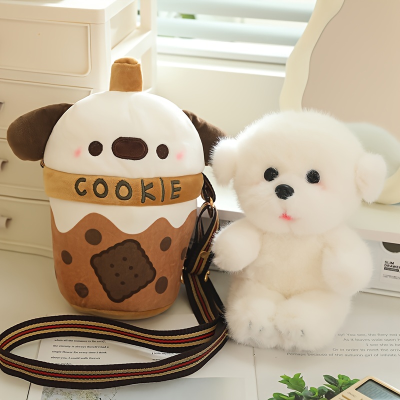 

25cm/9.84in Creative Tea Cup Dog Backpack Plush Toy Dog Backpack Cute Soft Stuffed Animal Plush Gift For Friend Birthday Gift