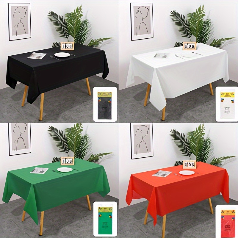 

festive" 1pc Premium Disposable Rectangular Tablecloth - Thick, Solid Color In Black, White, Red, Green - Perfect For Parties, Picnics & Outdoor Events