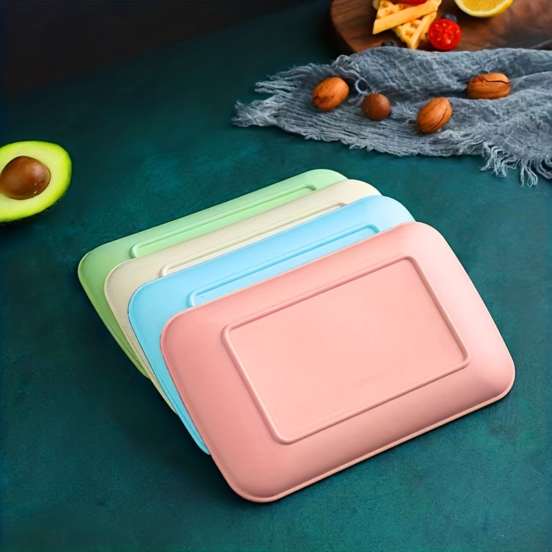 

4pcs Rectangular Meal Plate, Non Fragile Plate, Reusable Durable Lightweight Food Plate, Used For Fruits, Snacks, Pasta, Cakes, Desserts, Dishes, Kitchen Utensils