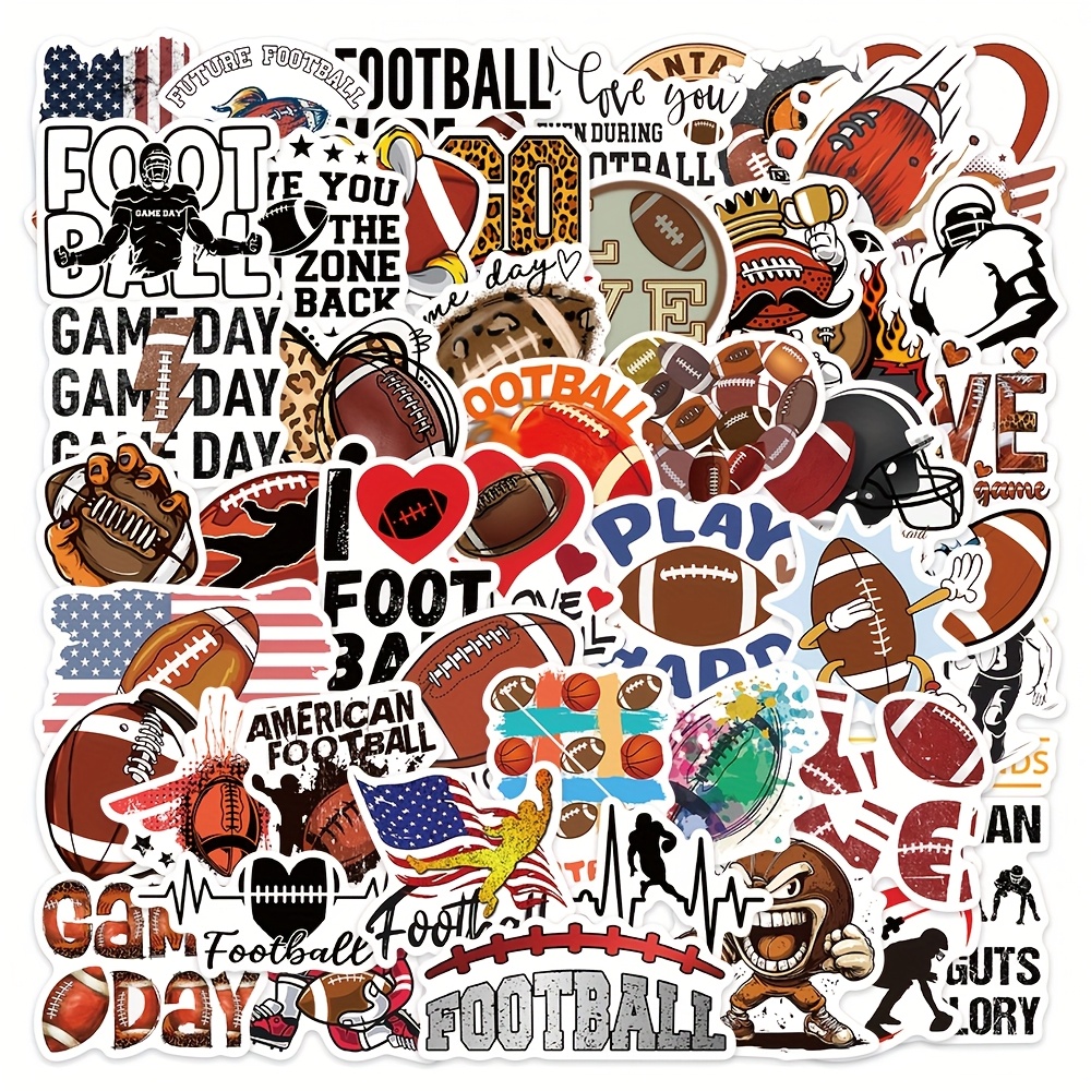 Image of 50pcs American Football Stickers Set - Sports Fan Decals For Laptop, Skateboard, Fridge - Ideal For , Collectibles & Decor