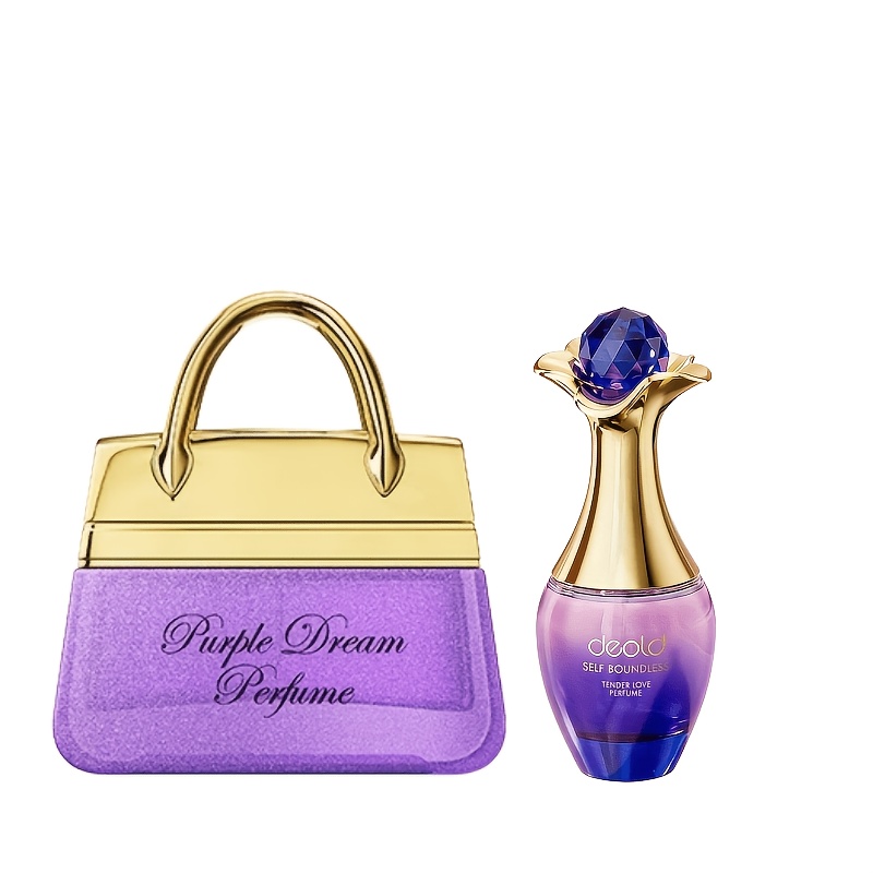 Image of 2pcs Deold & Self Set, 100ml Total. 1 Glitter Purple Handbag Bottle, 1 Gradient Glass Bottle. Notes, Long-lasting, Elegant And Fresh, Perfect For Daily Use And Gifting.