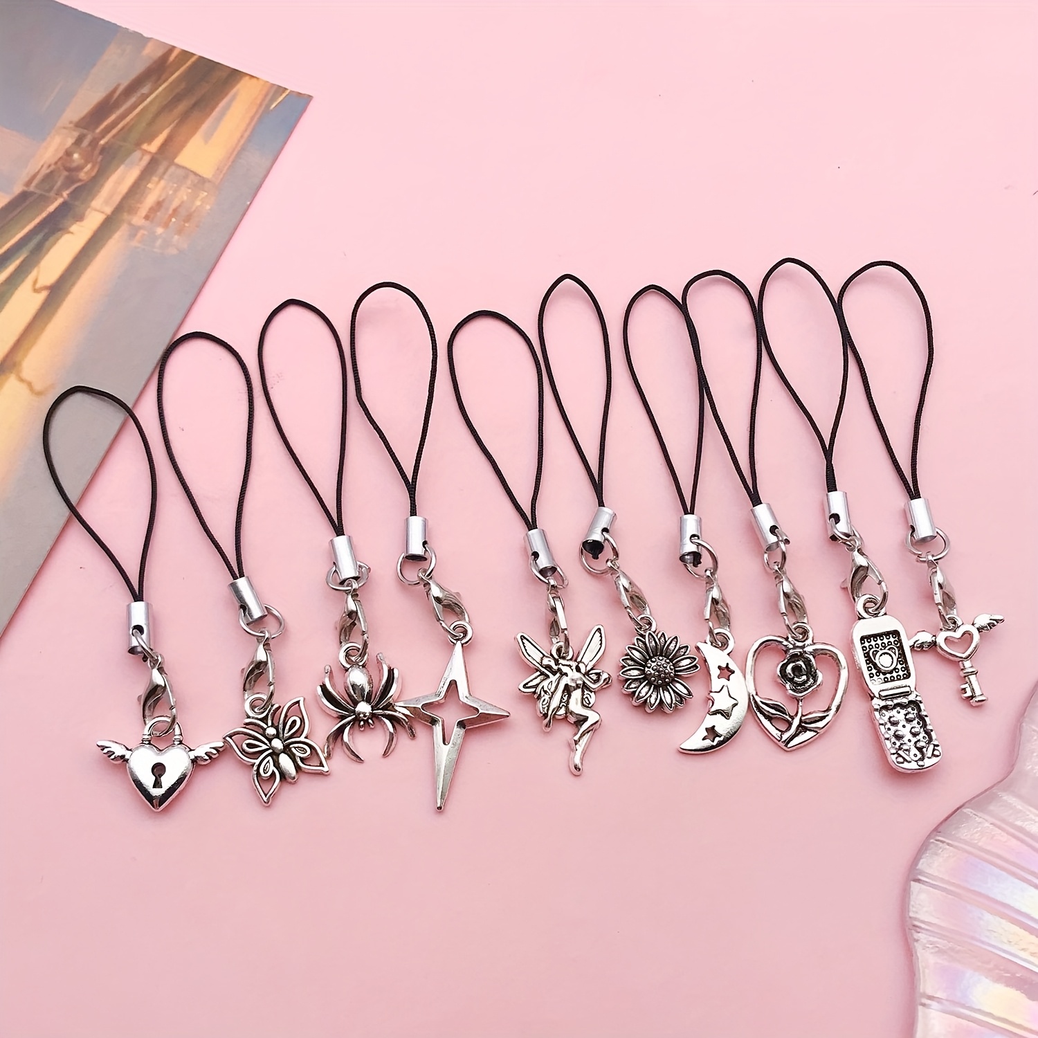TEMU 10pcs Mobile Phone Lanyard, For Key Chain, Purse, Cute Bags Accessories, 3d Mini Pendant Lanyard For Her, Antique Silvery