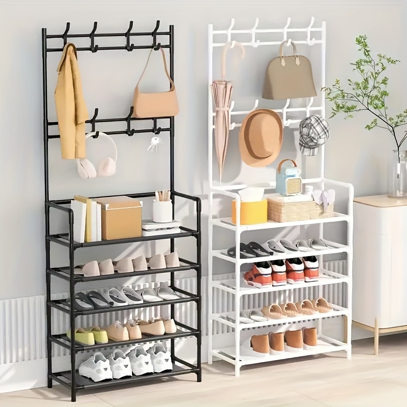 

Metal Coat Rack And Shoe Rack, 60cm, Freestanded Double Hooks And Storage Rack, Home