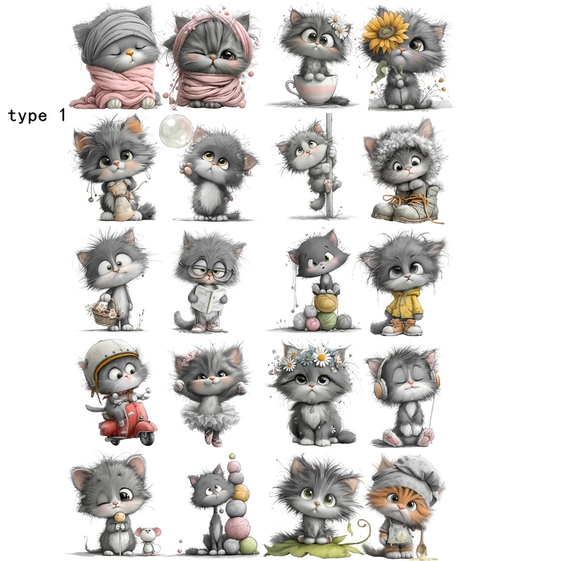 1 Pack Of Cute Gray Kitten Playing Stickers 2d Flat Creative Handmade Sticker Decoration Diary Album Photo Stationery Stickers School Handmade Material Sticker Set Decoration
