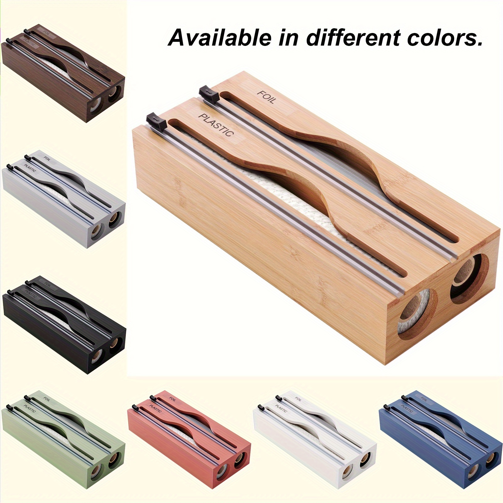 1pc plastic film cutter bamboo 2 in     with slide cutter   dual slots storage organizer for kitchen drawer cabinet shelf and counter kitchen organizers and storage kitchen accessories details 0