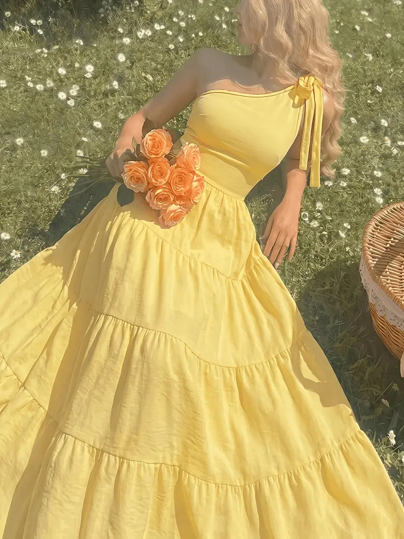 yellow retro dress Sunflower Vintage 1x Women Dress womens long shoulder dress retro
