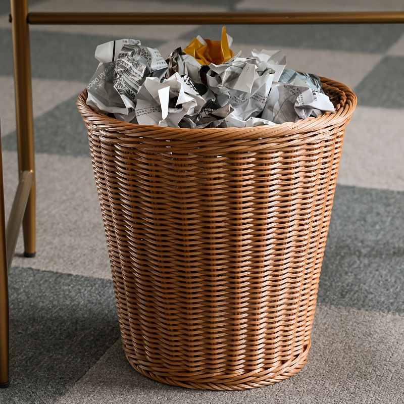 trash can plastic rattan home kitchen waste bin woven   trash basket Product details 4