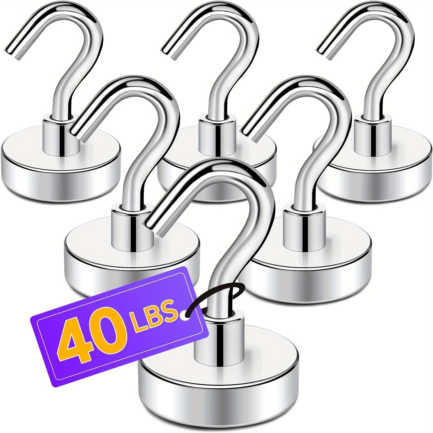 TEMU 6/12pcs Magnetic Hooks, 40lbs (. 18.1kg) Weight Capacity Heavy Duty Magnetic Hooks, Hook Magnets, Suitable For Cruise Ship Cabin, Refrigerator