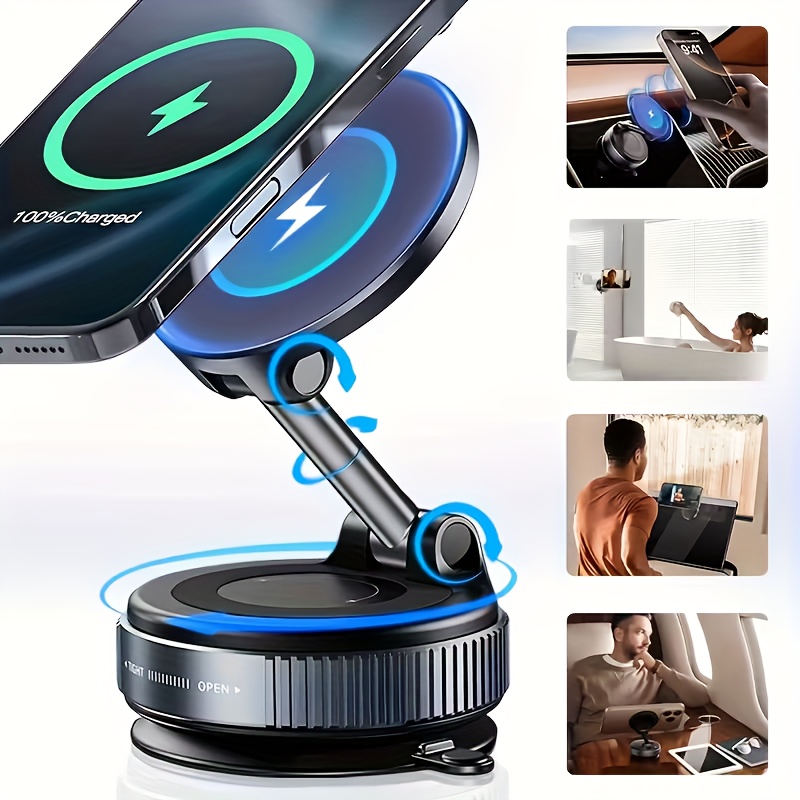 phone mount with wireless charger magnetic fast charging for dashboard