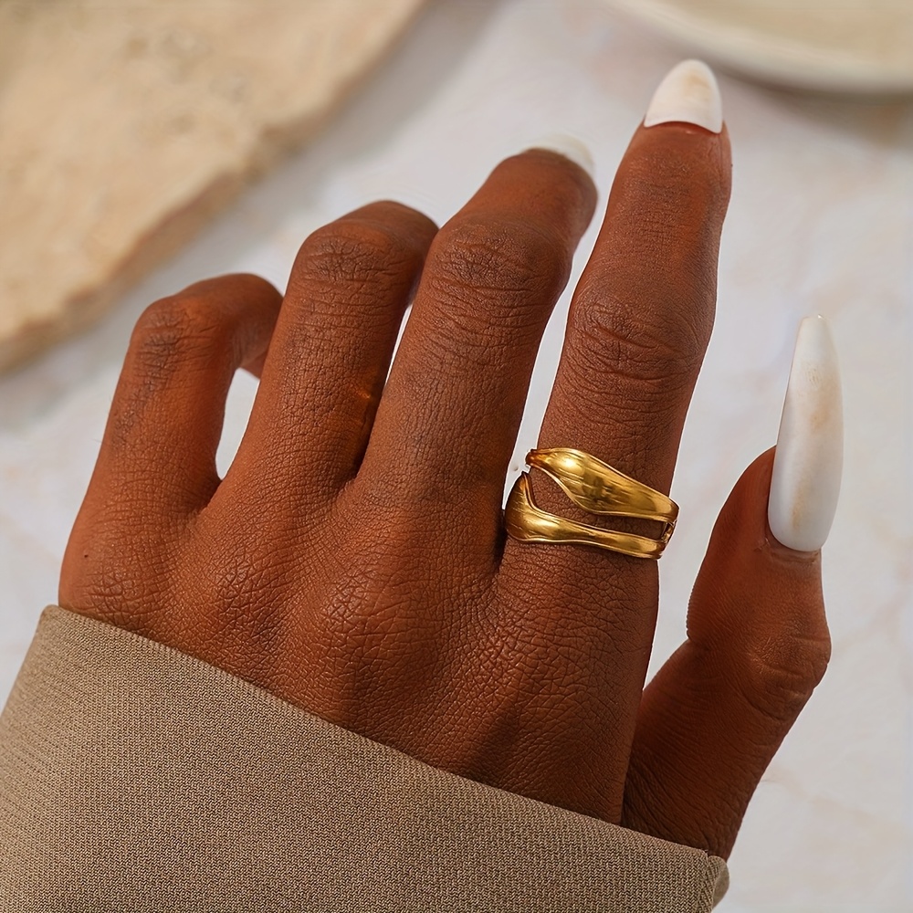 TEMU Anillo de dedo ajustable de abierto irregular, a y de tendencia, con un anillo lujoso de estilo vintage elegante y . Anillo de dedo para mujer,
