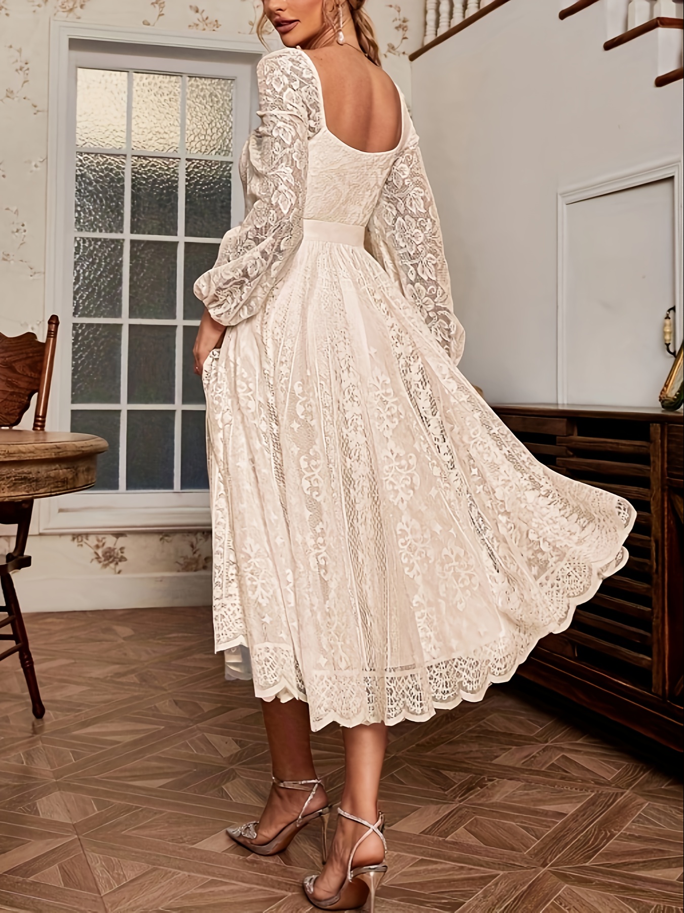 wedding guest dress womens new elegant retro lace fan shaped - Temu United  Arab Emirates