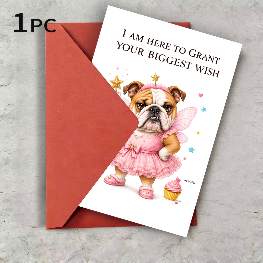 TEMU 1pc This Is A Greeting Card With A British Bulldog As Theme, Suitable For Birthday, Holiday, And Other Wishing Occasions, And Ideal For Giving ,