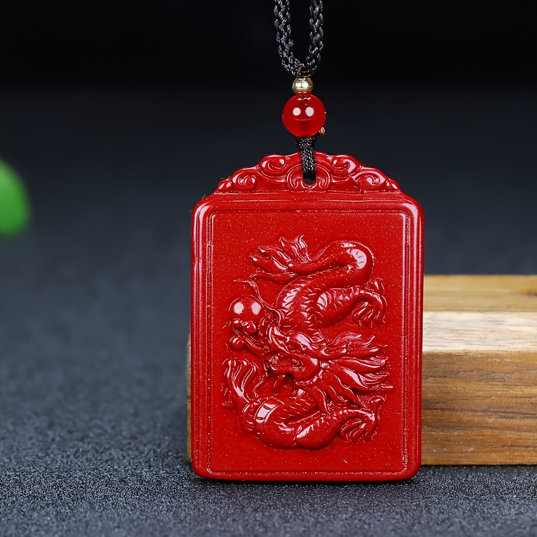 Natural Raw Cinnabar Phoenix Pendant Necklace, Tibetan Style