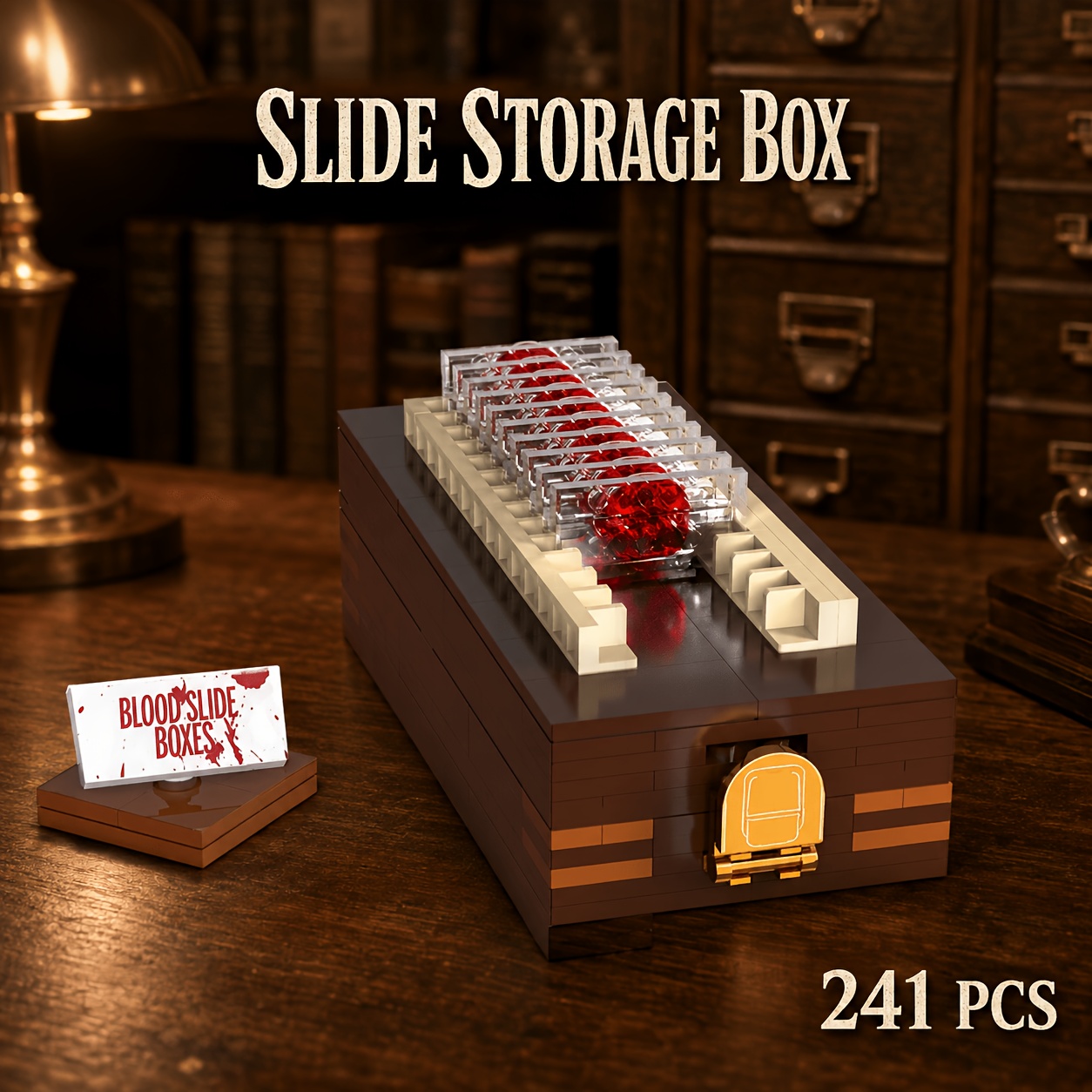 Blood Slide Box Building Blocks Set, Scene Display, Mystery Investigation Model Kit, Unique Gift For Fans