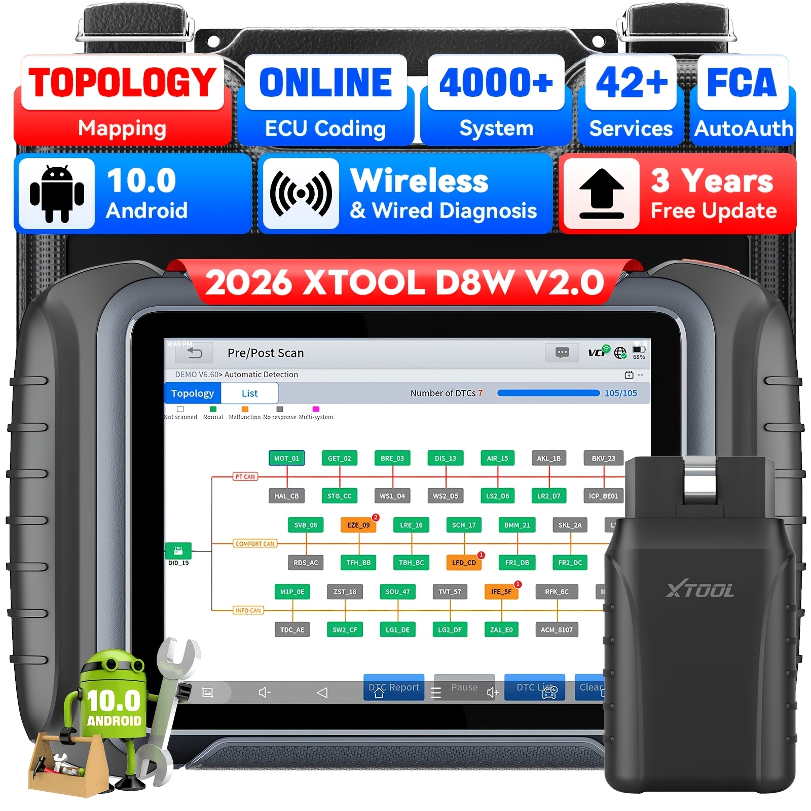 TEMU Xtool D8w Wireless Bidirectional Scan Tool, Ai- Scanner With , 3-year Updates, Ecu C0ding, Pmi, 42  , Full Diagnostic Scanner For Car, , Fca//