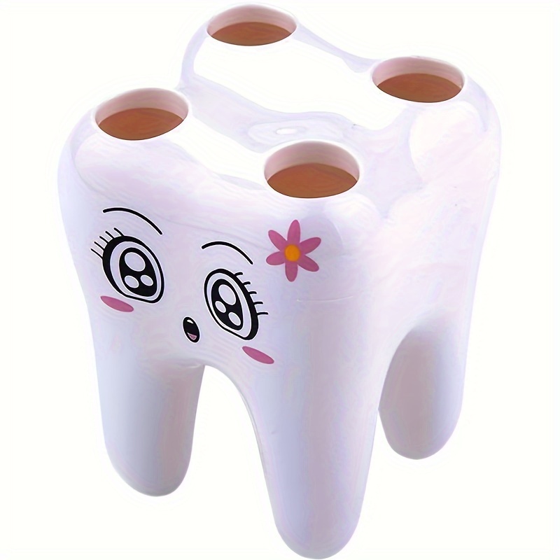 1pc toothbrush holder organizer cartoon design tooth shape holder with 4 holes bathroom accessories details 5