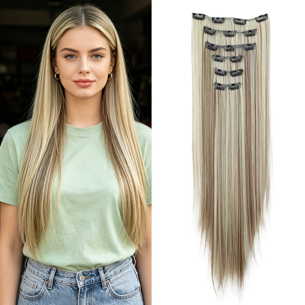 TEMU Extensions de cheveux en fibre synthétique droite de 20 pouces, couleurs mélangées, pour Halloween, adaptées à diverses fêtes, ajoutent longueur