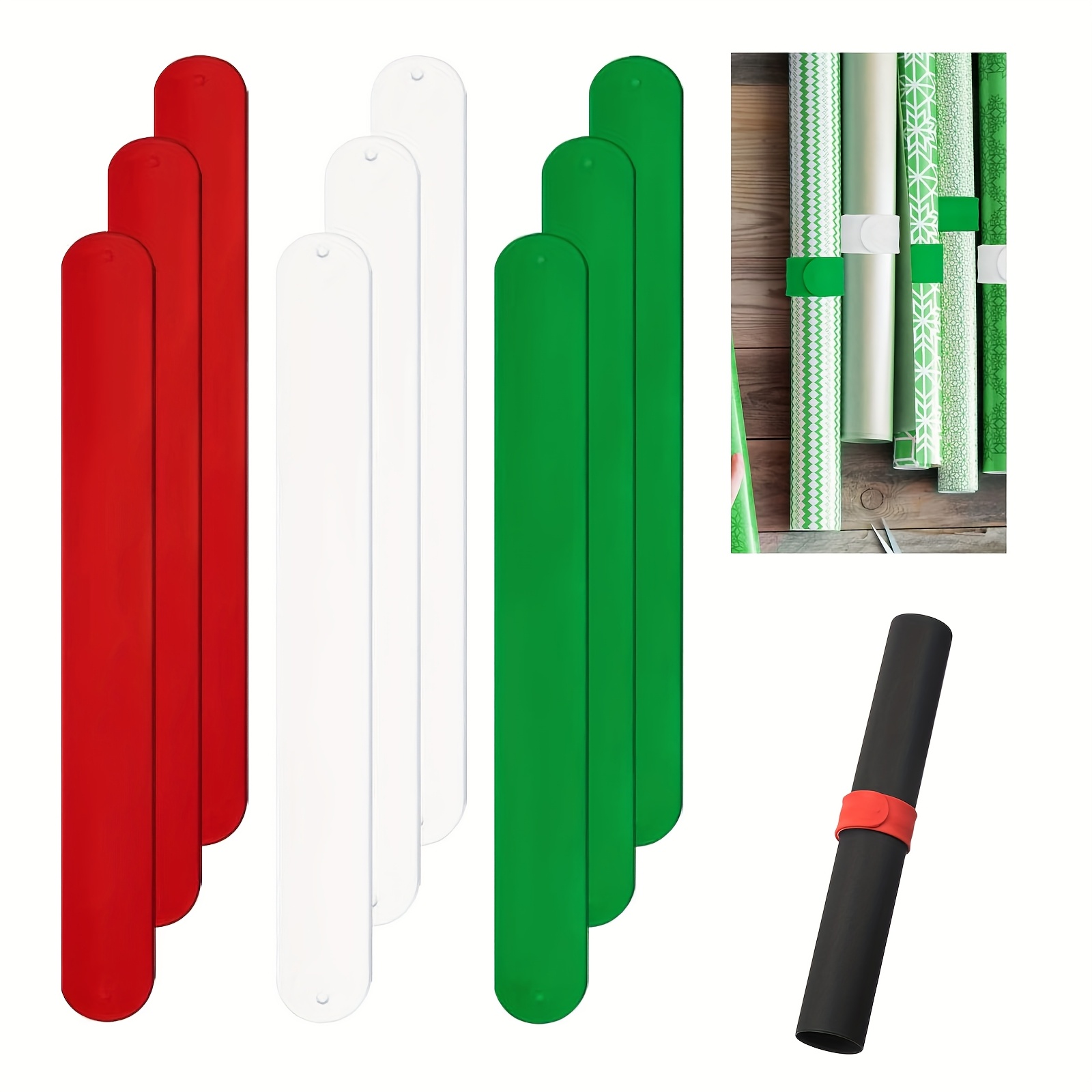 

9pcs Silicone And Metal Poster Clips Set, Wrap Straps For Christmas Gift Wrap Paper Organization, Roll Holders