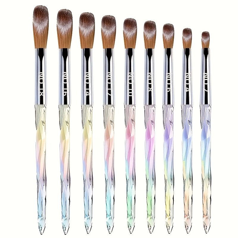 Image of 9pcs Rainbow Gradient Pen Holder, Acrylic Nail Brush Set, Acrylic Paint Plus Extended Gel Brush, Nail Polish Carving Pen Women's Household Nail Brush