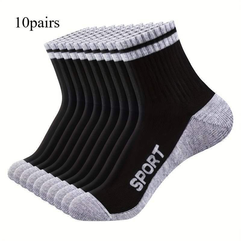 Men' Mid-calf Socks 10-pair Pc - Breathable Ribbed Pockets, Contrast Striped Design, Comfortable Athletic Outdoor Casual Shoe Socks (black White), Skin-friendly Material, Non-slip Socks