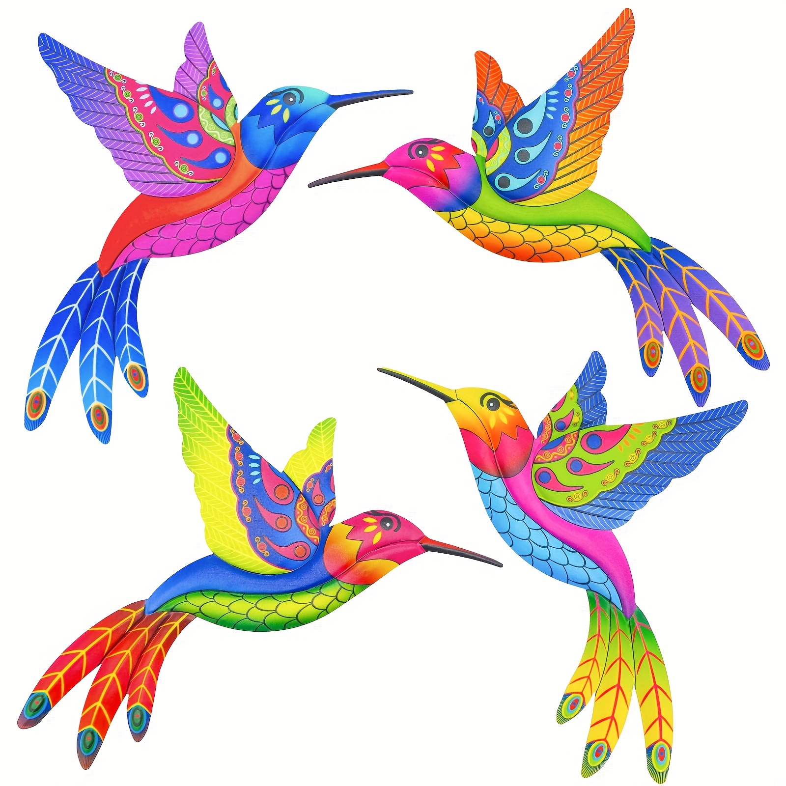 TEMU Outdoor Wall Art 4pcs Metal Hummingbird Wall Art Outdoor Decor, Colorful Outdoor Wall Art Fence Decorations For Patio And Yard, Wall Sculpture