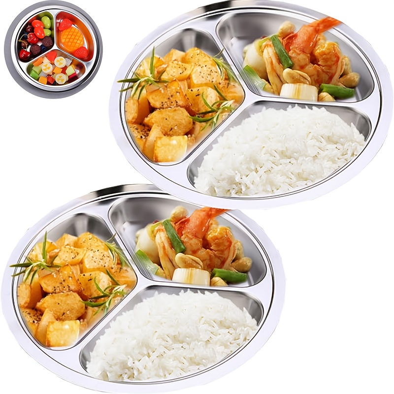 

1pc 3-section Stainless Steel Food Tray, Rust Resistant Plate For Camping, Lunch, Dinner, Daily Parties - Ideal For Spring, Summer, , Valentine's Day, Ramadan - 2025 New Product