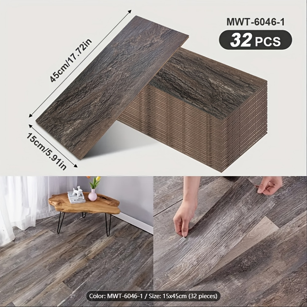 E-shop 32er-Packung Wasserdichtes Selbstklebendes Bodenbelag - Selbstklebende Vinyl-Platten mit Realistischem Holzlook, Große 45x15cm (17.7x6 Zoll)