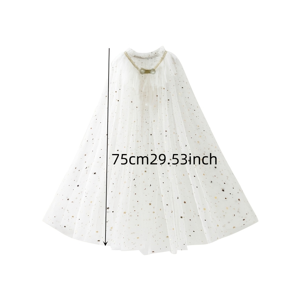 TEMU White Gauze Fairy Cloak, Star Princess Costume Cape, Halloween, Christmas, Carnival Birthday Party Fairy Costume Additions, Party Makeup Styling