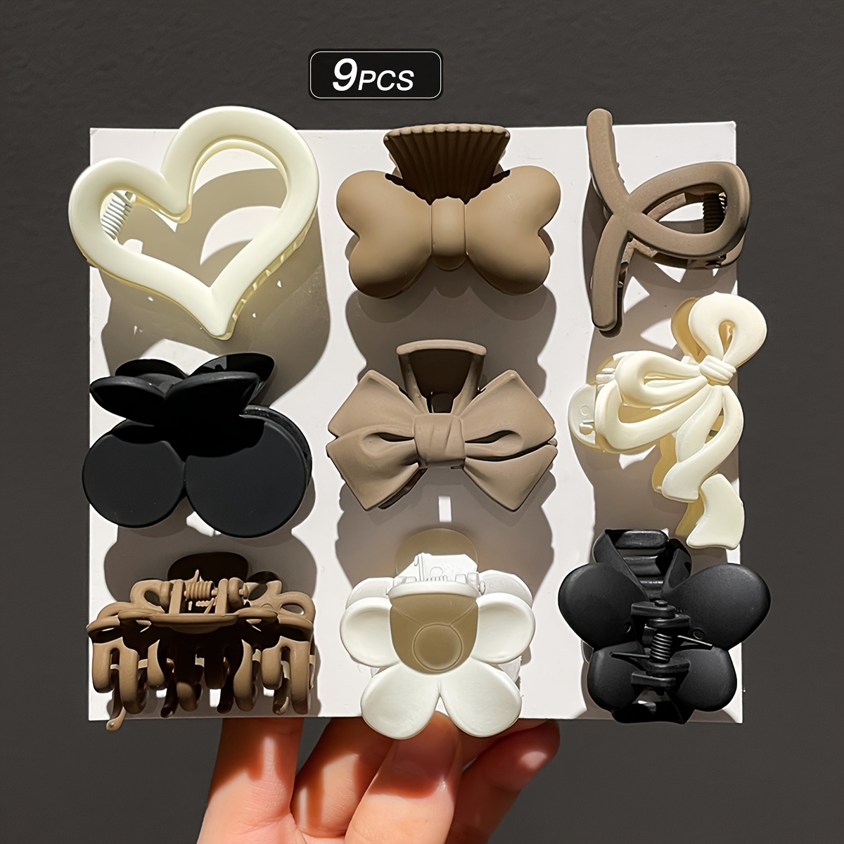 Image of 9pcs Women's Fashion Easy Heart-shaped Bow Hair Claw Clips Are Suitable For Daily Use