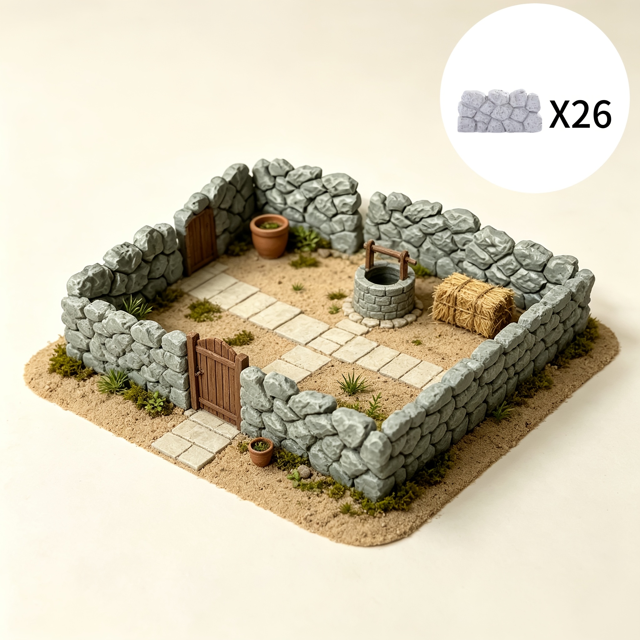 TEMU 26pcs Set Resin Fence Model - Miniature Stone Wall Panels Suitable For Fairy Tale Gardens, Dollhouse Fences, Mini Landscapes, Realistic Outdoor/