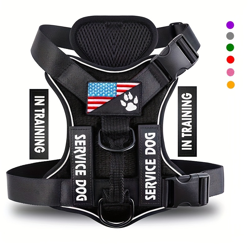 

Service Dog Harness, Reflective Dog Vest Harness With 5 Pcs Patches, Adjustable Soft Oxford Pet Harness, Inner Layer Mesh, Easy To Control For Small Medium Large Dogs Random