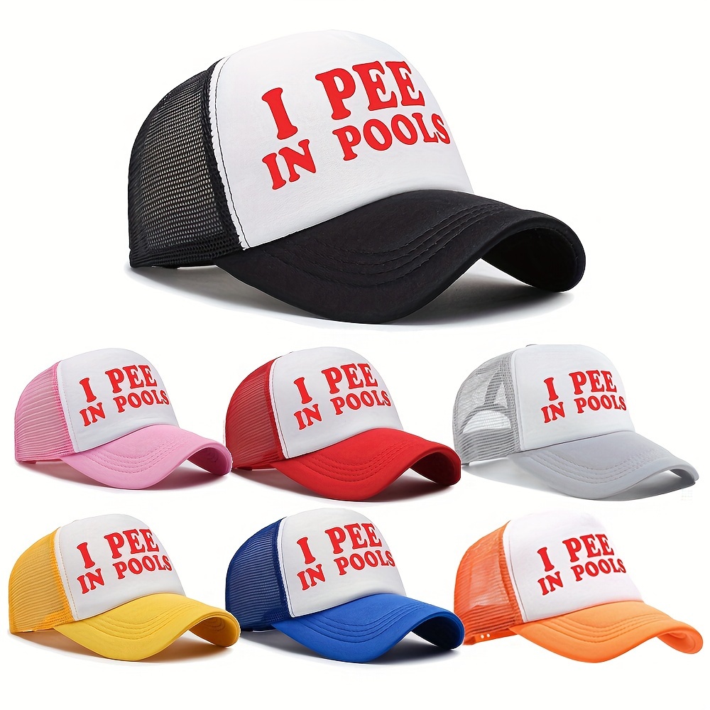 

Not Funny Curved Brim Baseball Cap, I Pee In Pools Print Breathable Mesh Trucker Hat, Snapback Hat For Casual Leisure Outdoor Sports