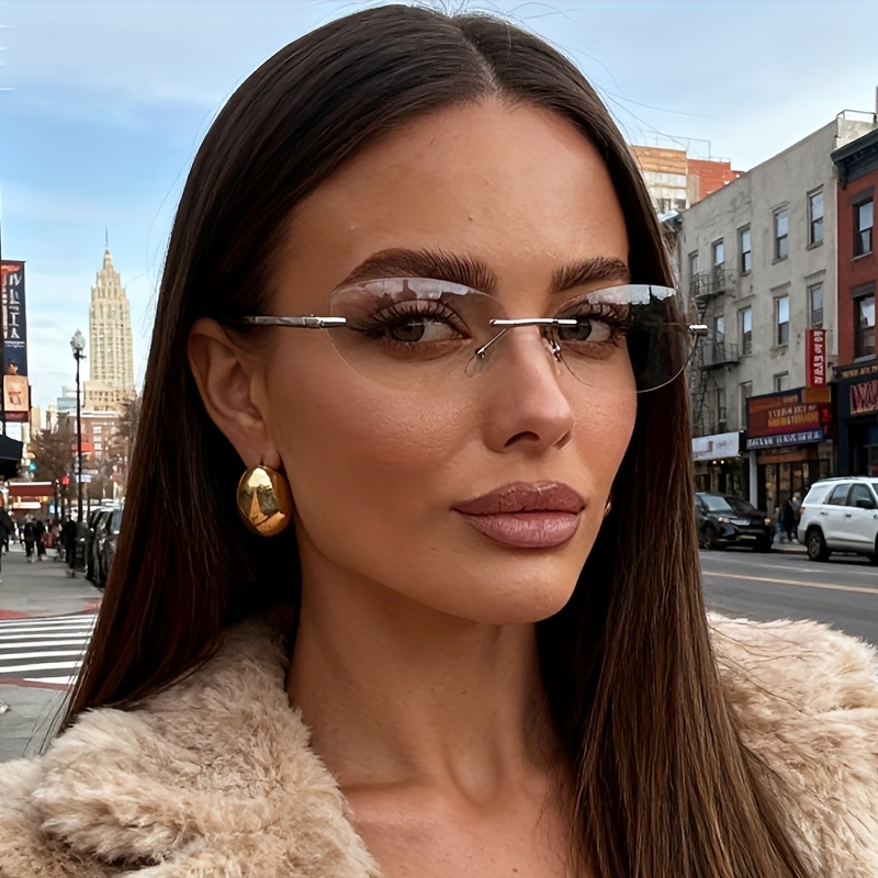 1pc Oval Frameless Metal Fashion Glasses For Men And Women, Daily Wear, Party Additions, Exquisite Decoration, Give Her/his Birthday Gift, Halloween Christmas Exquisite Wear, New Year's Gift