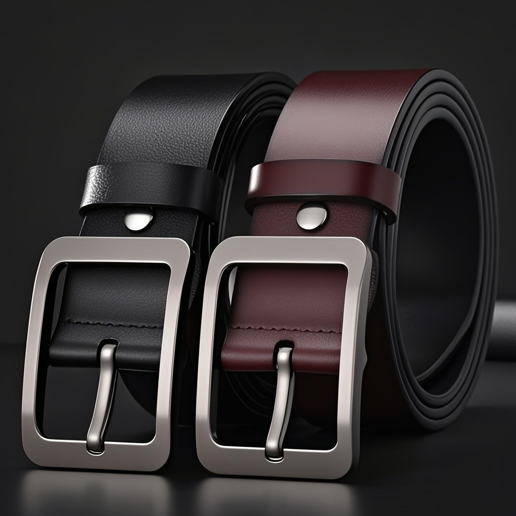 Men's Casual Leather Belt with Alloy Buckle Classic Medium Width