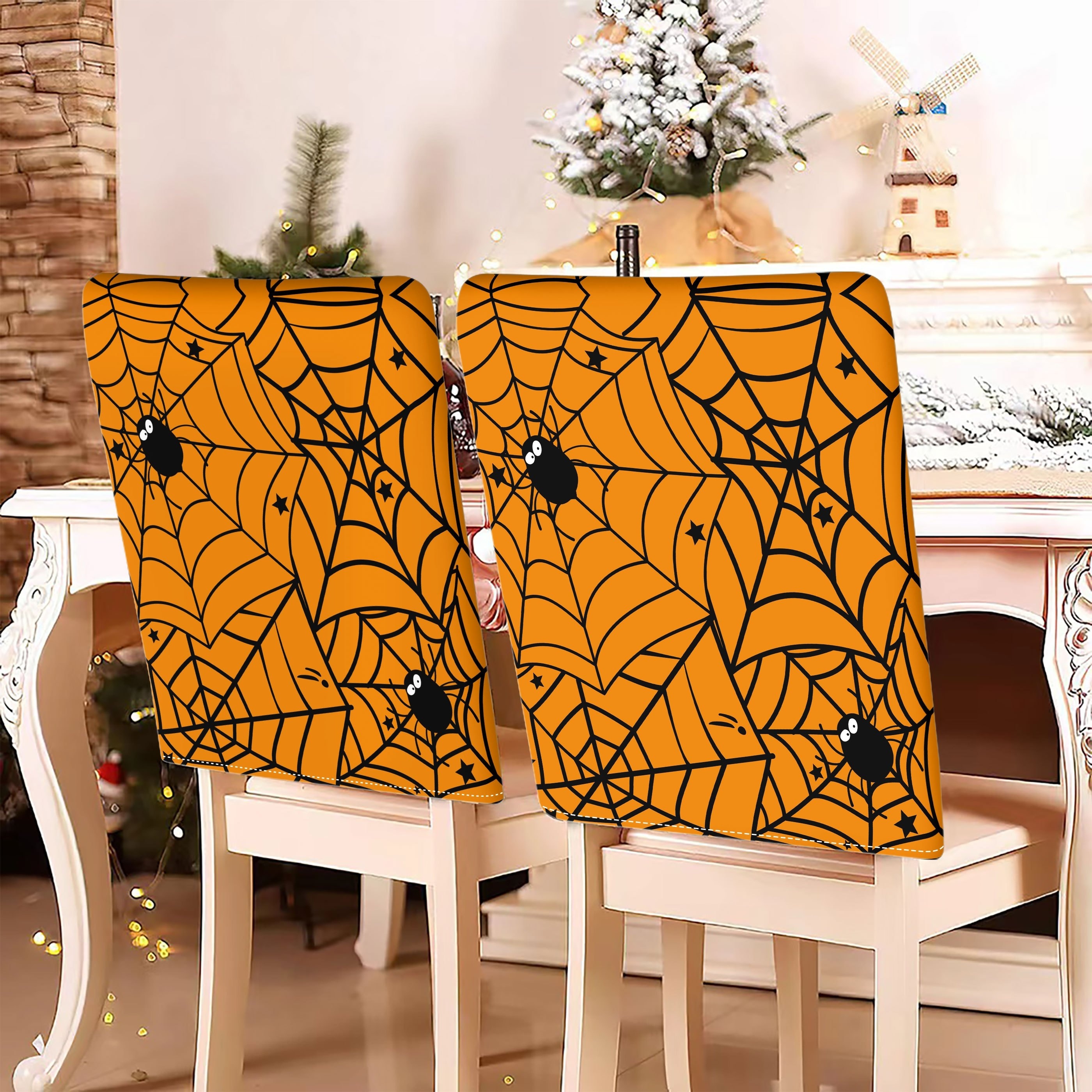 

Spooky Spider Web Chair Covers - 4/6pcs, Washable Short Plush Fabric, Perfect For Party & Home Decor, Vintage Style, Ideal Gift