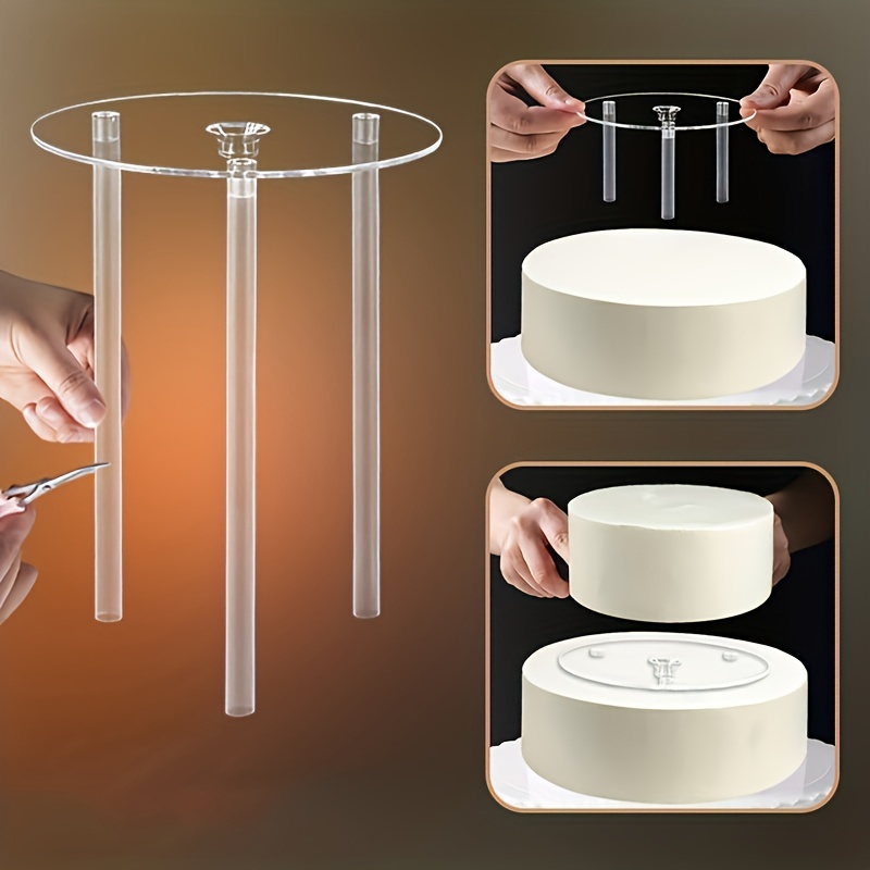 

16-piece Cake Layer Support Set With 4 Round Separator Plates (9/12/16/20cm) And 12 Cake Dowel Rods, Plastic Manual Construction And Stacking Kit For Birthday Party Layered Cake, Wedding Decoration